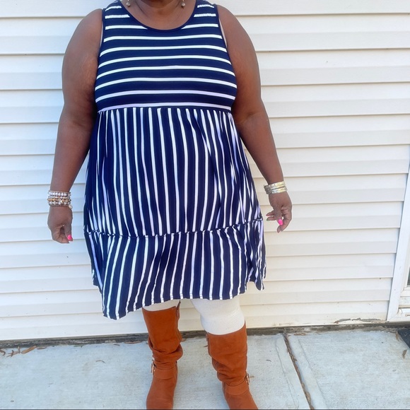 Exist Dresses & Skirts - Blue and white Horizontal and Vertical Striped Dress